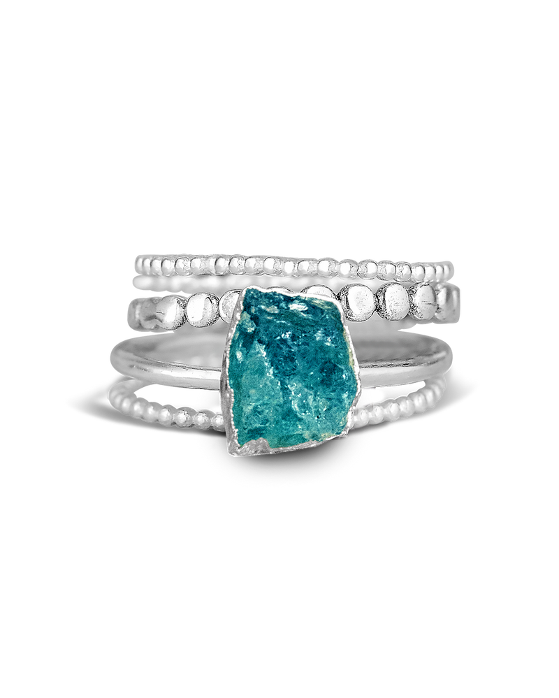 Raw Apatite Silver Ring Set
