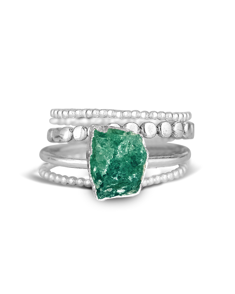 Green Aventurine Silver Ring Set