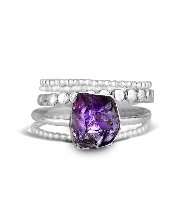 Amethyst Silver Stacking Ring Set