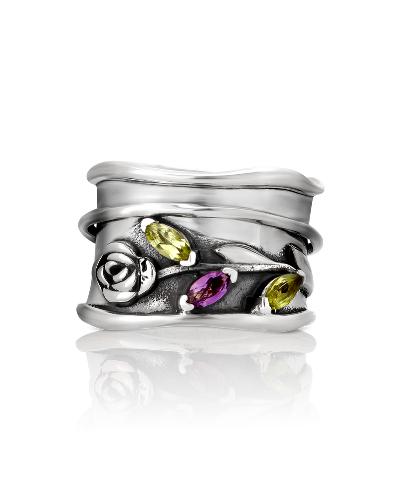 Rose Flower Fidget Amethyst Ring