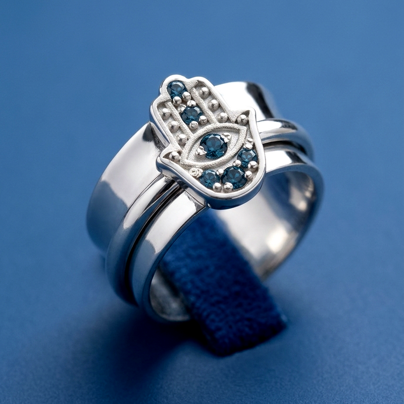 Hamsa Blue Topaz Fidget Ring