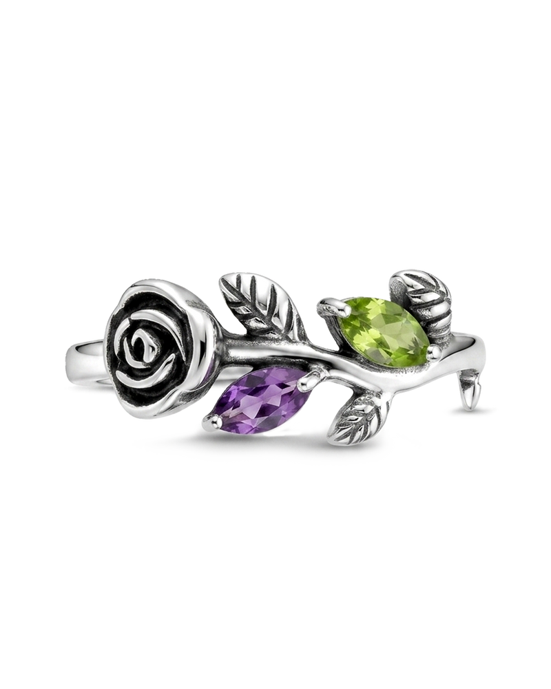 Amethyst and Peridot Rose Ring