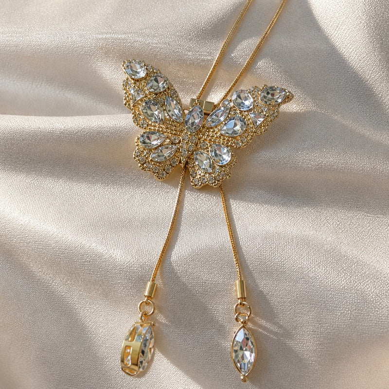 Adjustable Crystal Butterfly Pendant Necklace