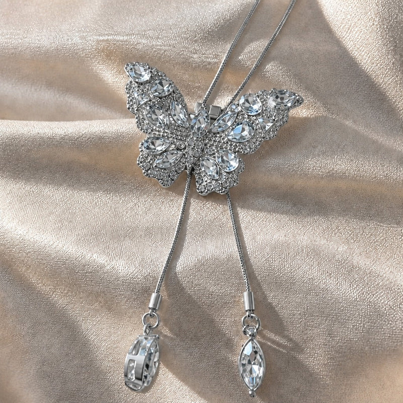 Adjustable Crystal Butterfly Pendant Necklace