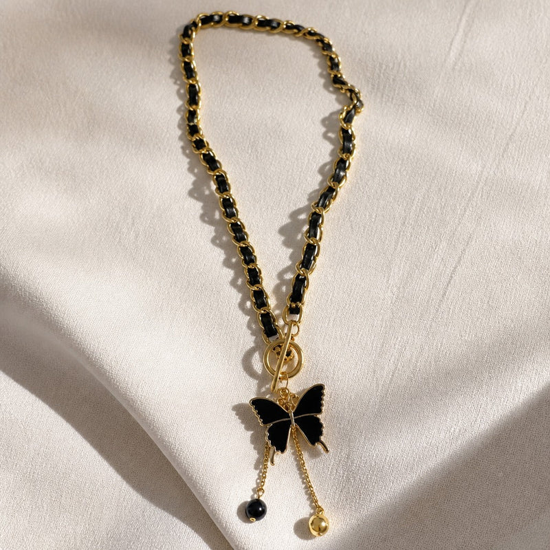 Black Tassel Butterfly Pendant Necklace