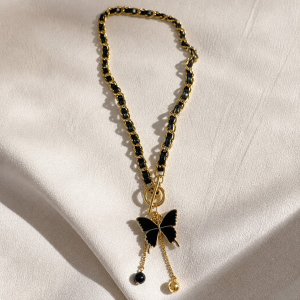 Black Tassel Butterfly Pendant Necklace