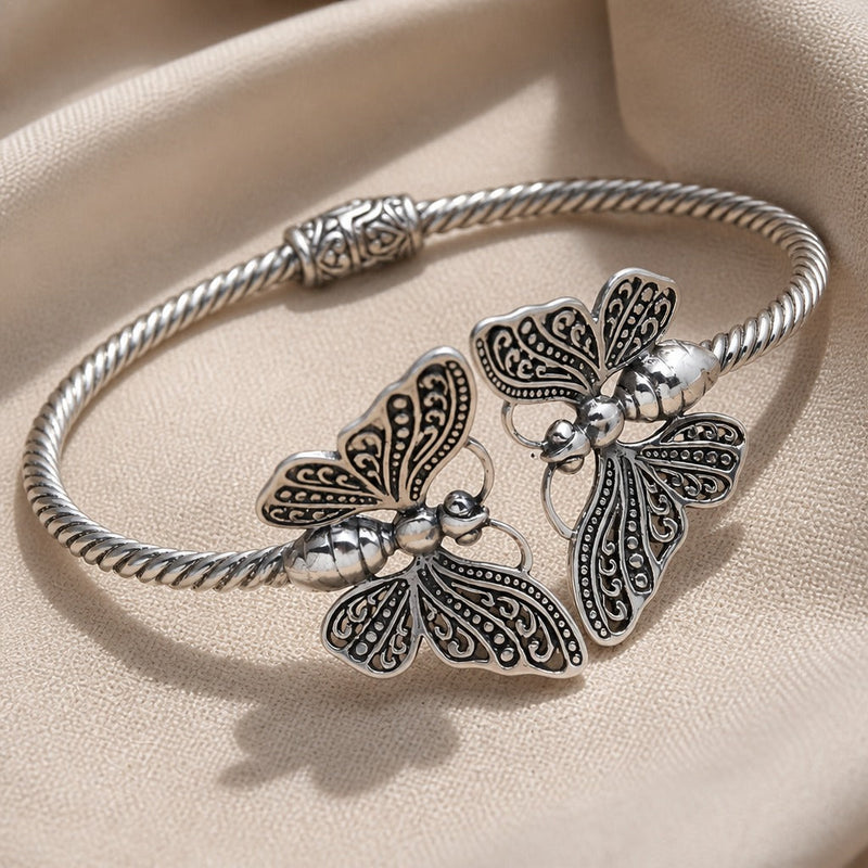 Butterfly Charm Silver Cuff Bracelet