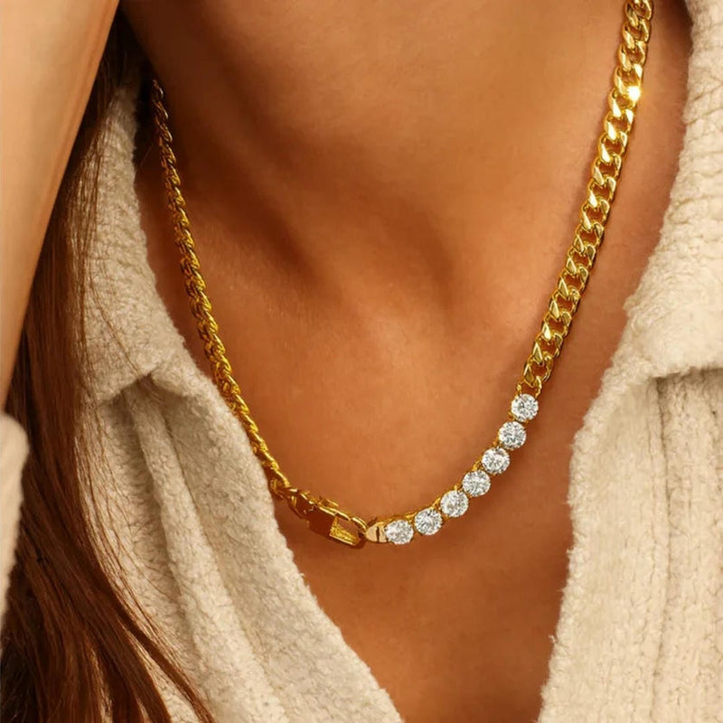 Dazzling Crystals Gold Link Necklace