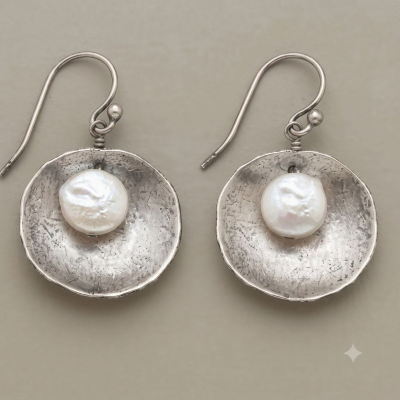 Vintage Rounded Pearl Silver Earrings