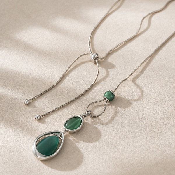 Geometric Stone Pendant Silver Necklace