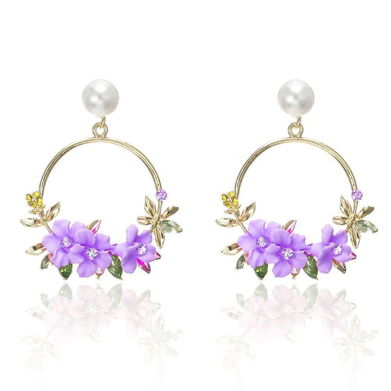 Gold Flower and Pearl Earrings