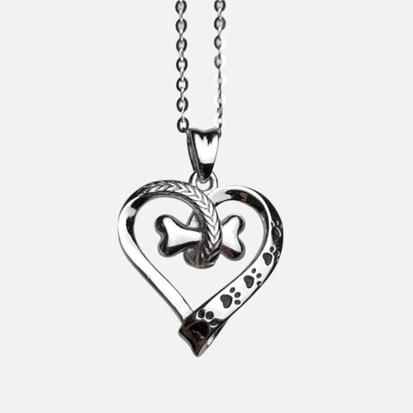 Dog Paw Heart Stainless Steel Necklace
