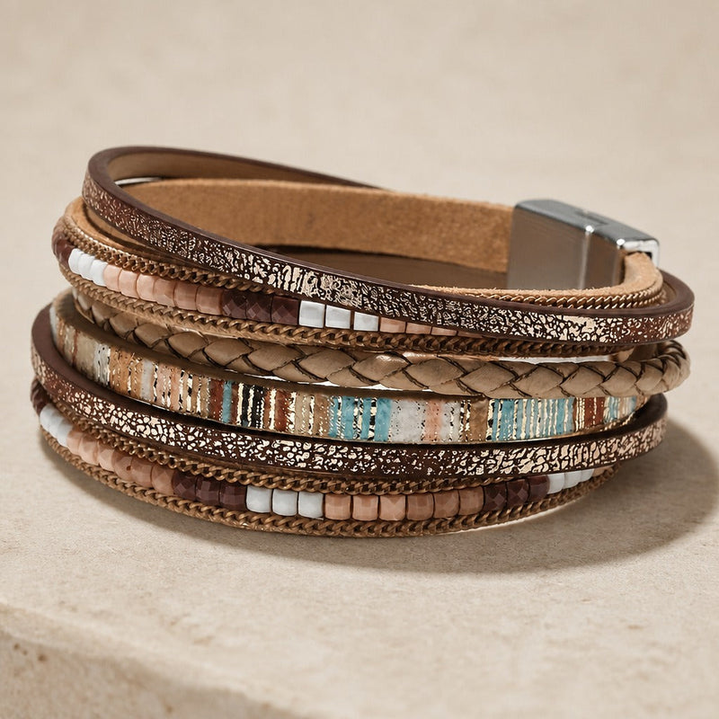 Boho Multi-Layer Leather Bead Bracelet