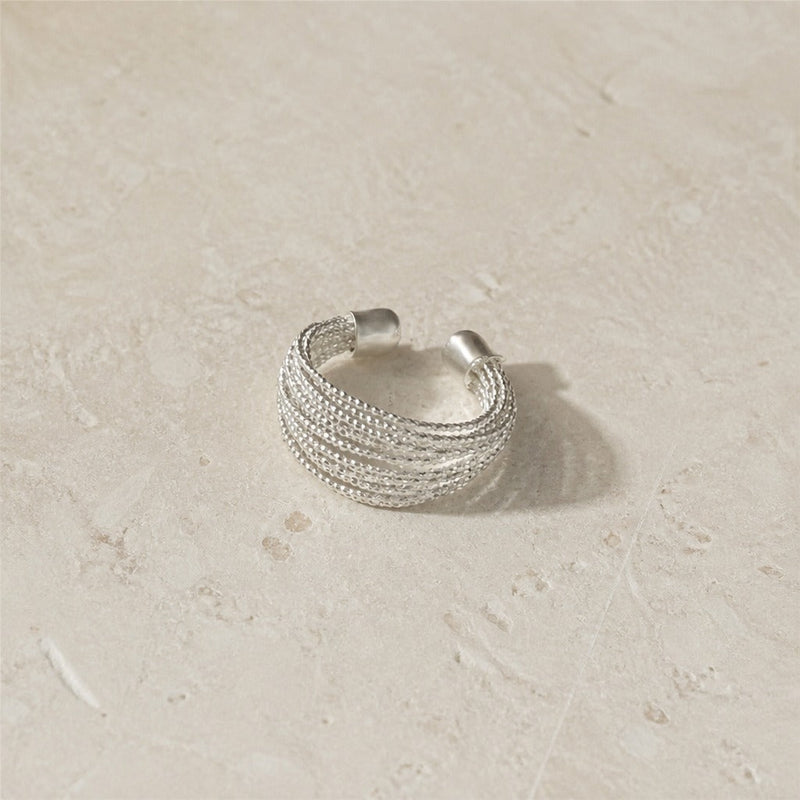 Layered Rope Silver Open Ring