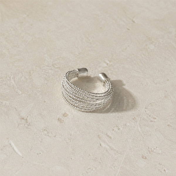 Layered Rope Silver Open Ring
