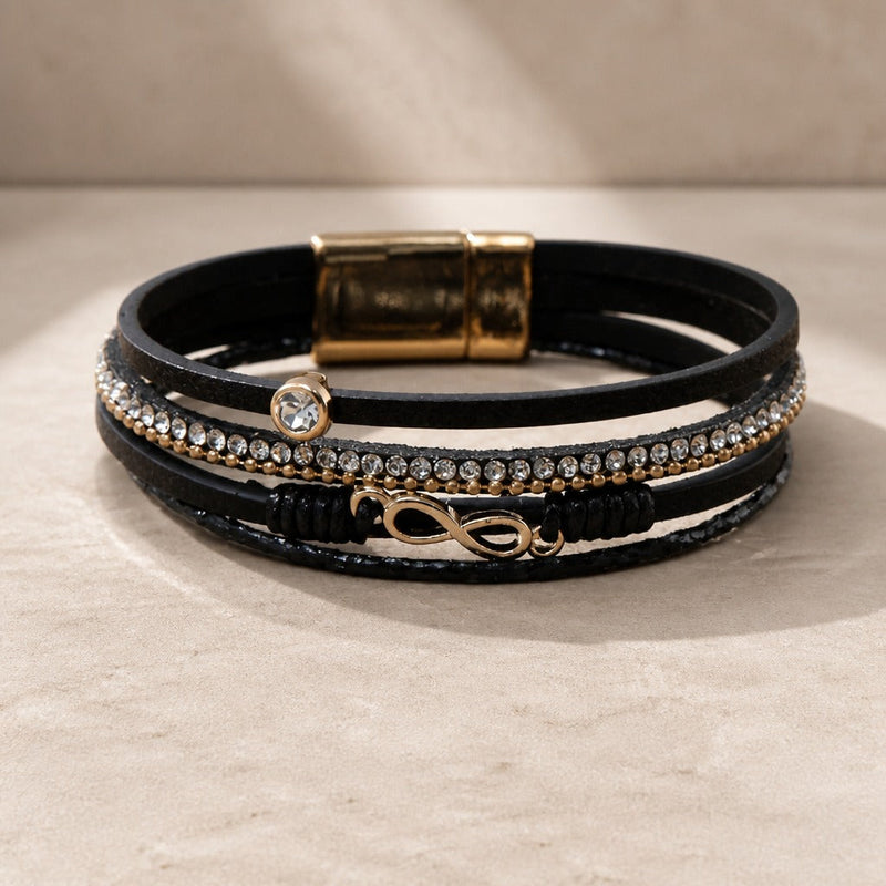 Leather Wrap Strand Zirconia Bracelet