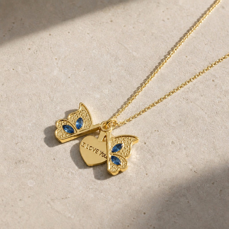Love Butterfly Locket Pendant Necklace