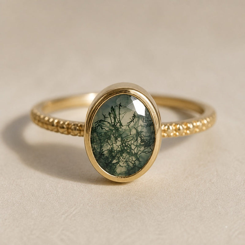 Moss Agate Solitaire Ring