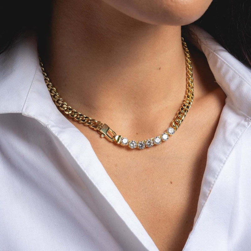 Dazzling Crystals Gold Link Necklace