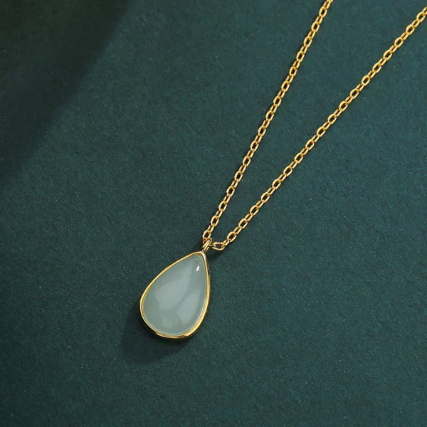 Dainty Teardrop Green Chalcedony Necklace