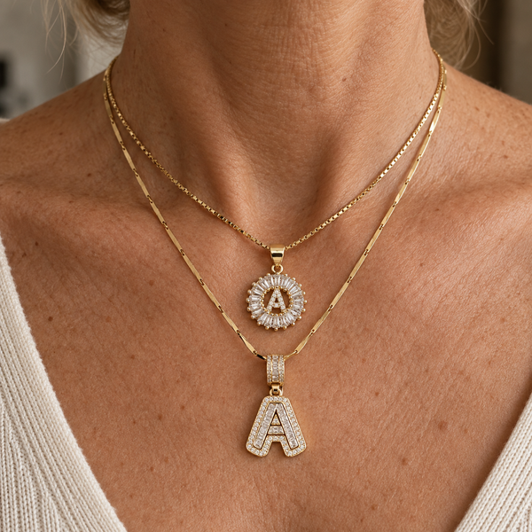 Pave Letter Initial Necklace Set