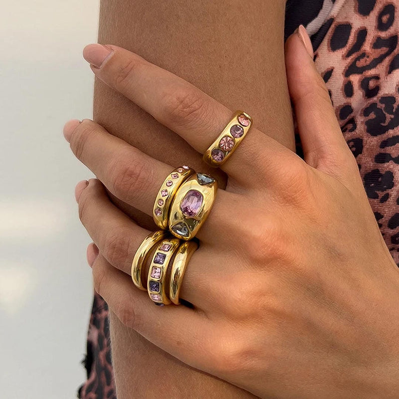 Chunky Pink Crystal Stacking Rings