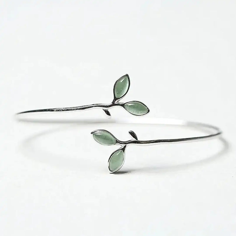 Timeless Silver Opal Leaf Bangle Bracelet