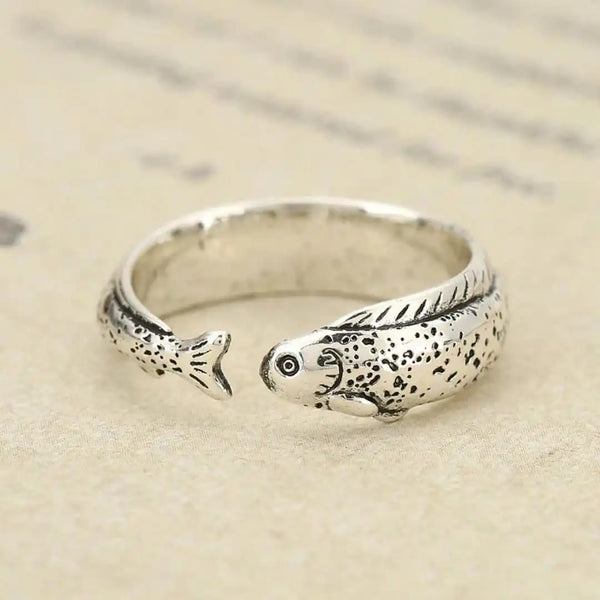 Classic Silver Fish Adjustable Wrap Ring