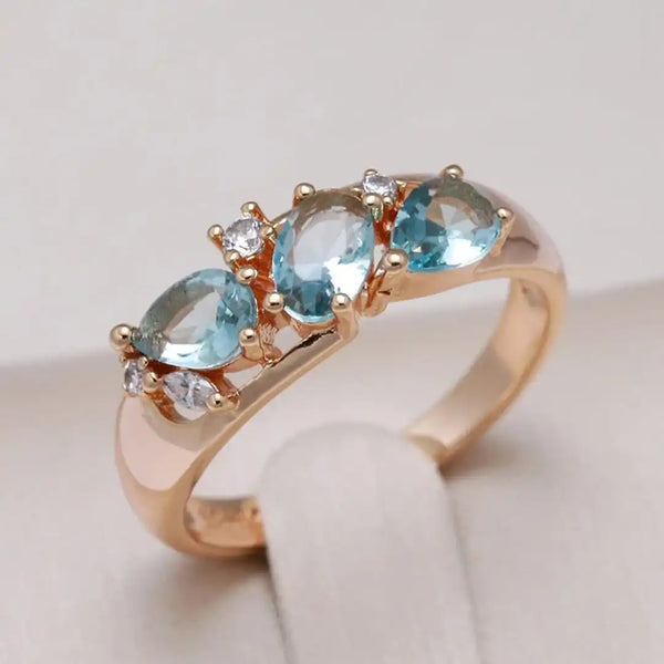 Vintage Rose Gold Blue Zircon Ring