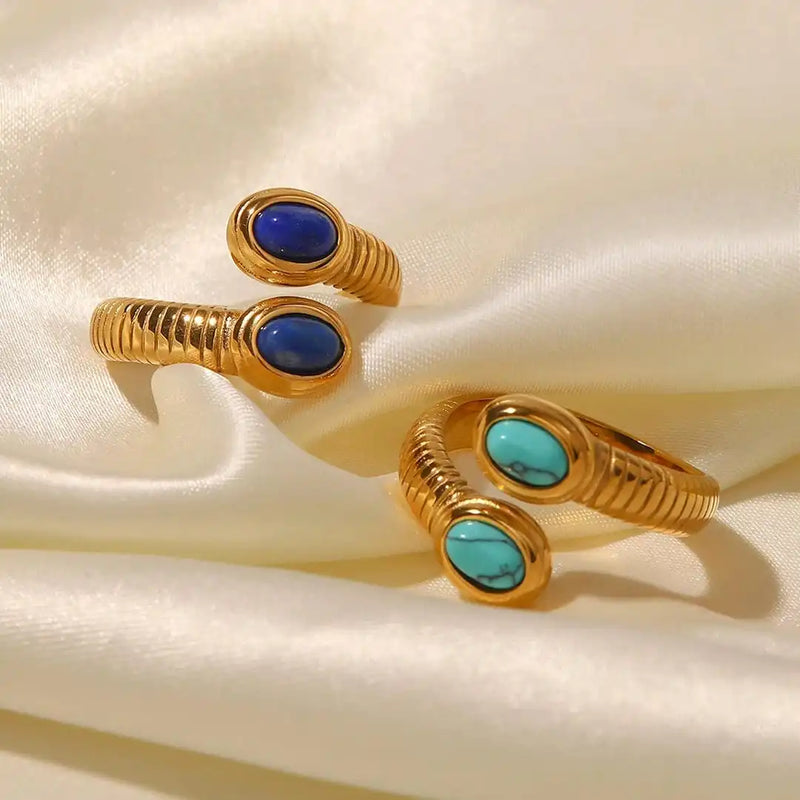 Bohemian Gold Lapis Lazuli Turquoise Adjustable Ring