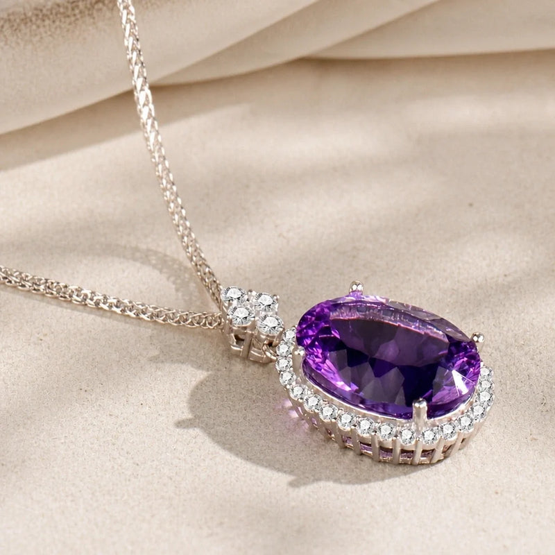 Solitaire Halo Pendant Necklace