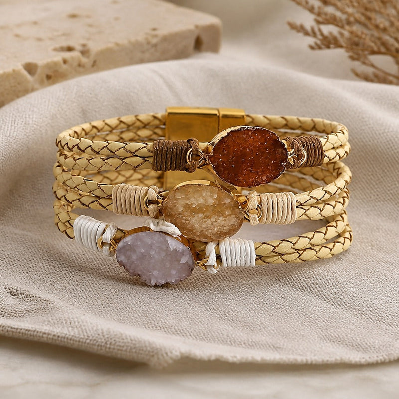 Triple Stone Multilayer Braided Bracelet