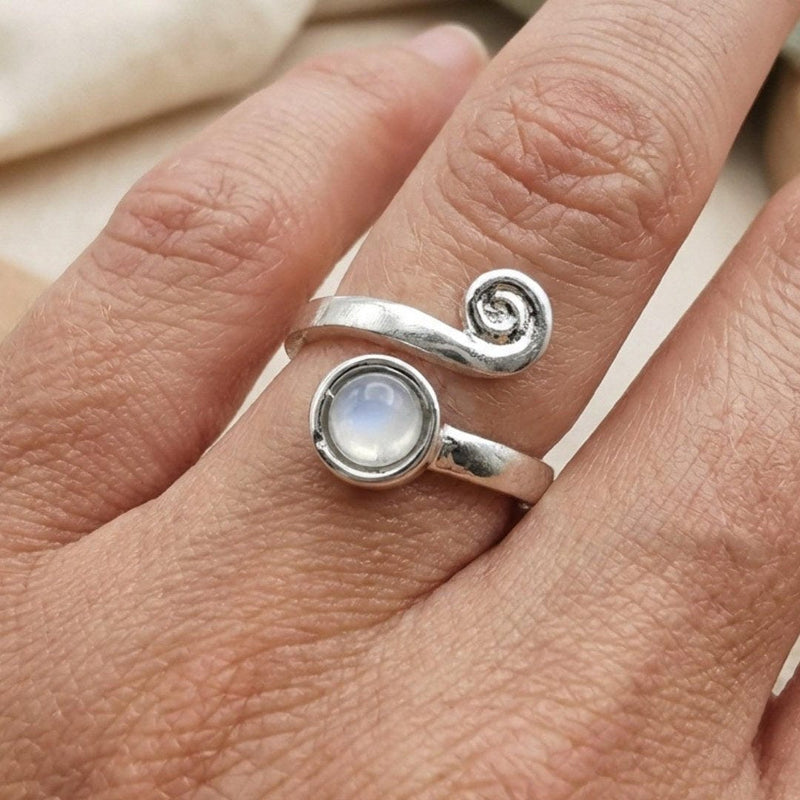 Silver Spiral Moonstone Ring