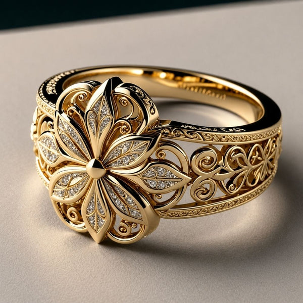 Exotic Floral Zirconia Gold Ring