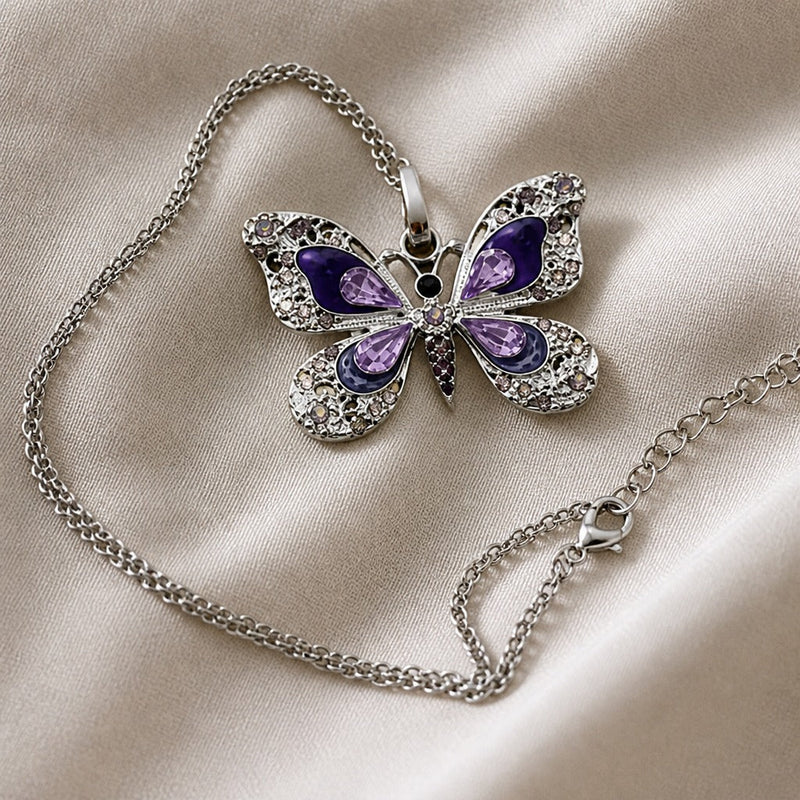 Vintage Crystal Butterfly Pendant Necklace