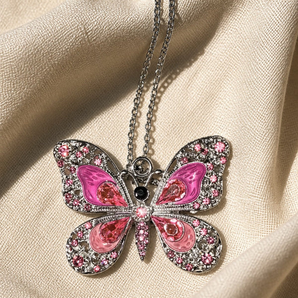 Vintage Crystal Butterfly Pendant Necklace