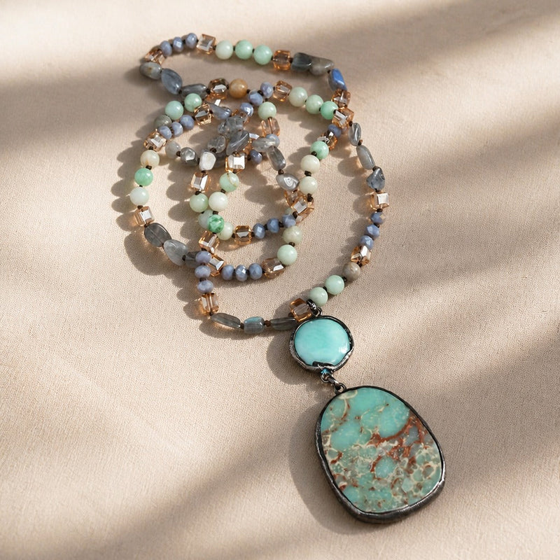 Vintage Earthy Stone Pendant Necklace