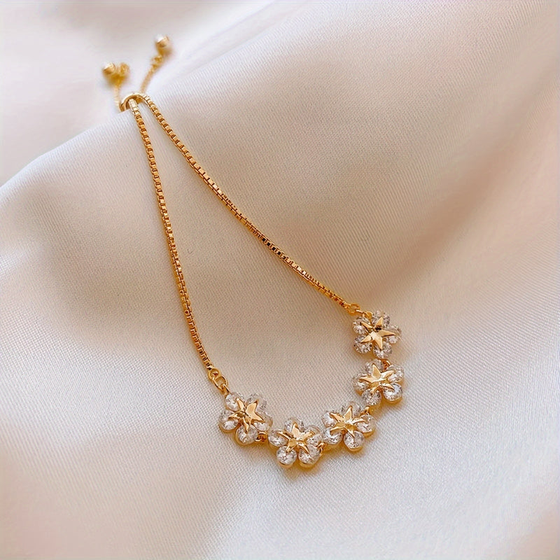 White Gold Zirconia Flower Bracelet