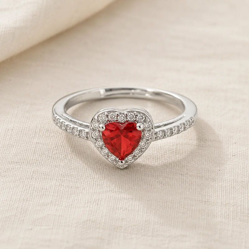 Crimson Heart Halo Crystal Ring