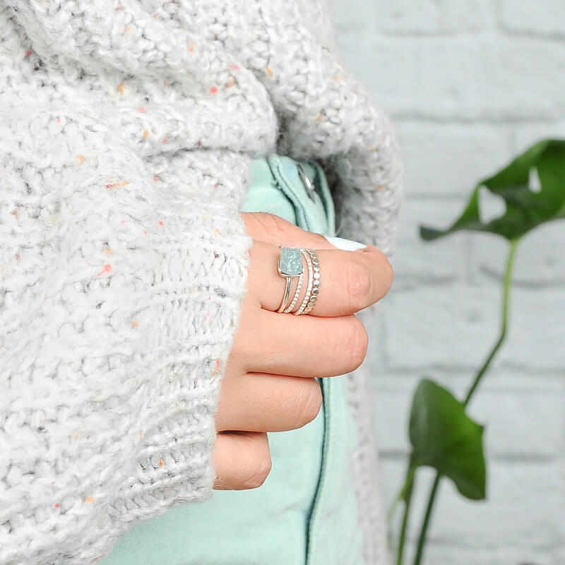 Aquamarine Stacking Ring Set