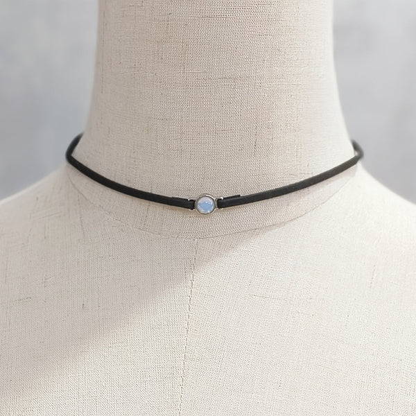 Minimal Opal Black Velvet Choker Necklace
