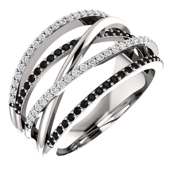Black White Crossover Statement Ring