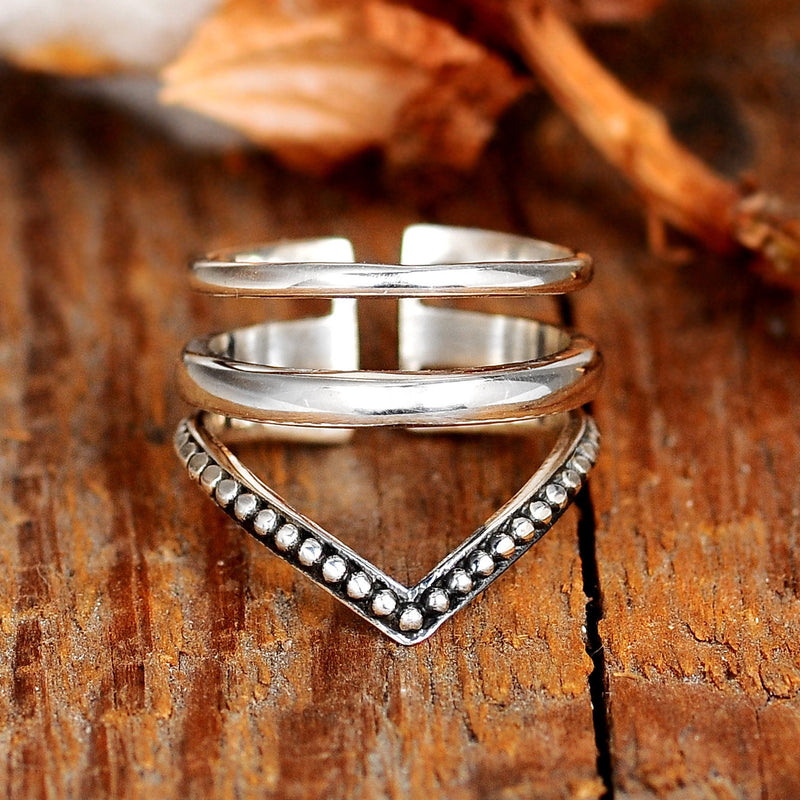 Chevron Boho Silver Ring
