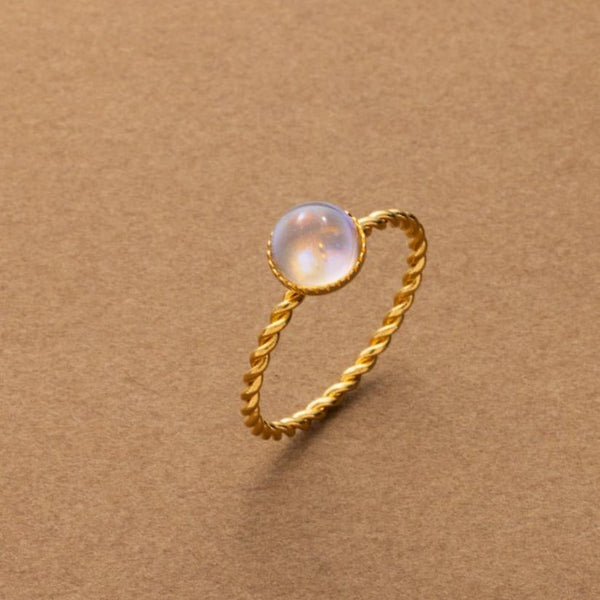 Gold Twisted Rope Moonstone Ring