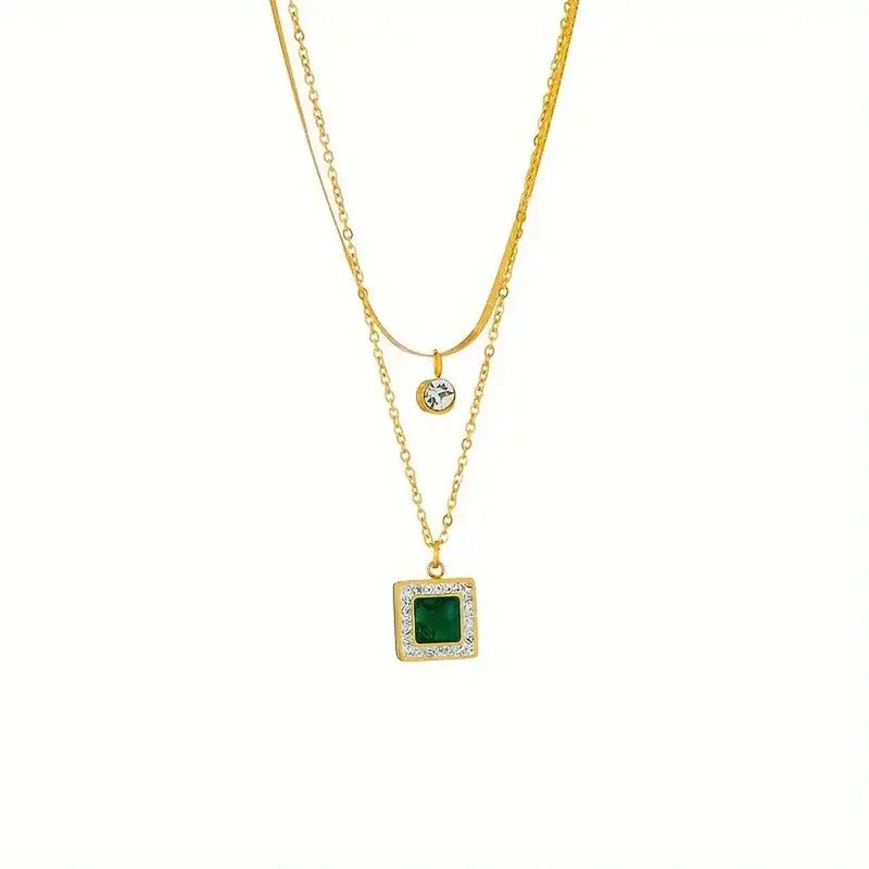 Emerald Layered Double Gold Necklace