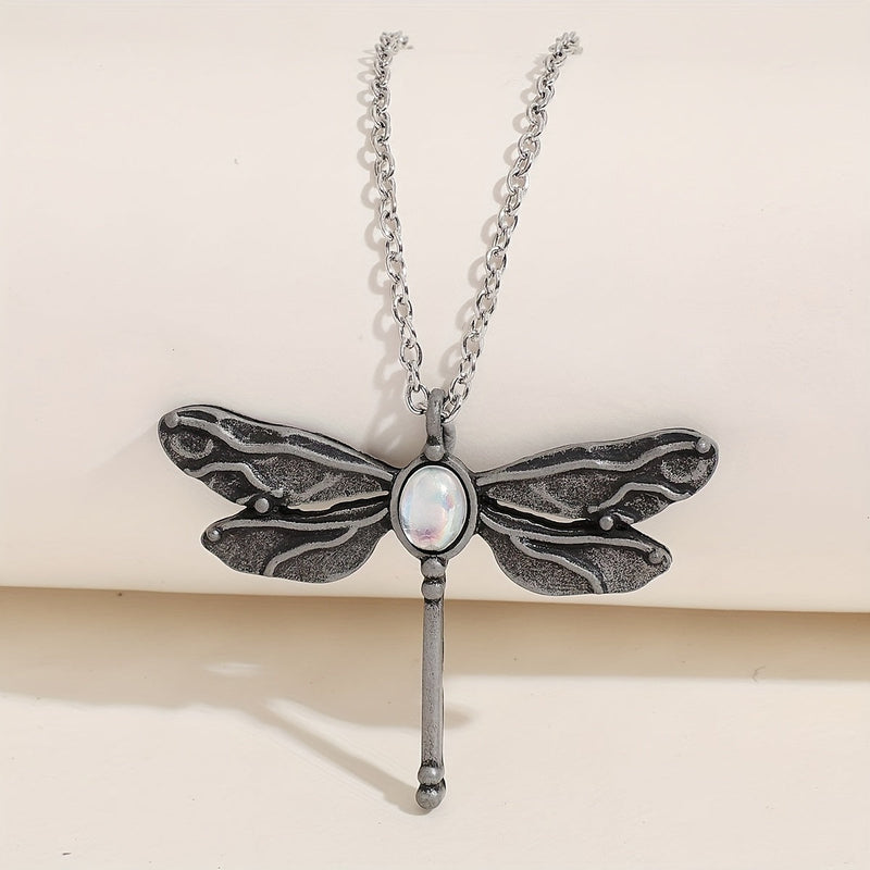 Vintage Dragonfly Pendant Moonstone Necklace