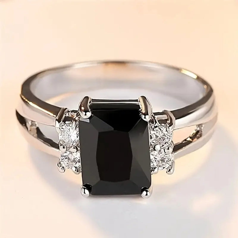 Radiant Square Black Zirconia Ring