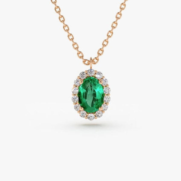 Vintage Petite Emerald Halo Necklace