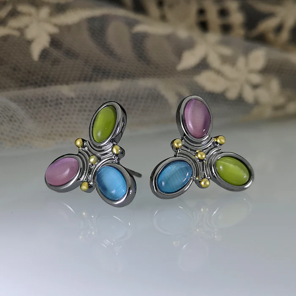 Vintage Colorful Crystals Earrings