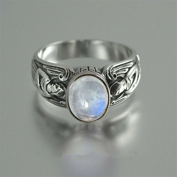 Vintage Angel Wing Moonstone Ring